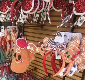 Christmas-themed headbands with mouse ears at Disney’s Hollywood Studios near Lake Buena Vista Resort Village & Spa