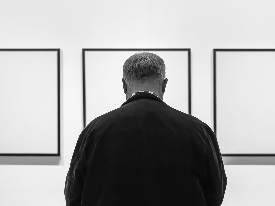 Guest in front of MoMA Exhibit