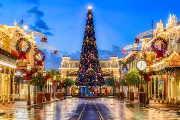 Magic Kingdom is decked out in wreaths, garlands, trees, and twinkling lights in time for the holiday festivities at Walt Disney World.