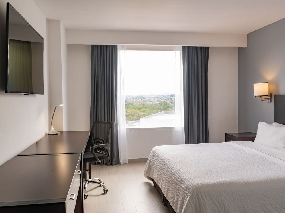 Superior Room, 1 King with double bed, window, TV and work desk with chair at Fiesta Inn