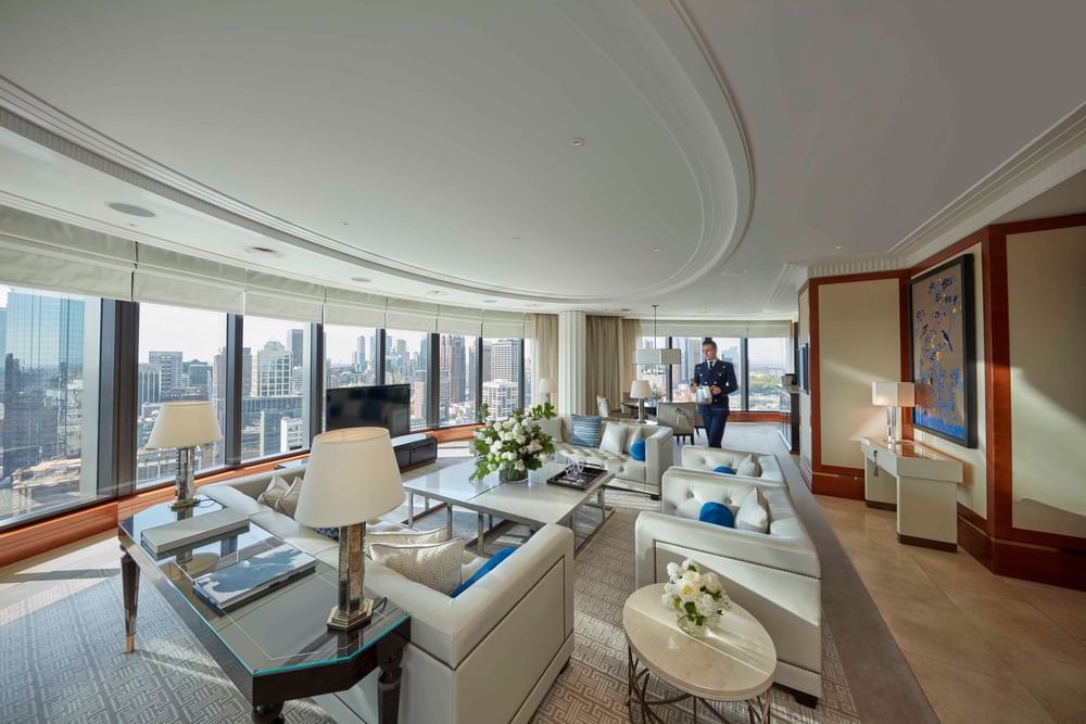 Premier Suite's Lobby with sofa at Crown Hotel Melbourne