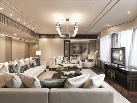 Interior of living area,TV in imperial-suite at Okura Prestige