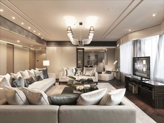 Interior of living area,TV in imperial-suite at Okura Prestige