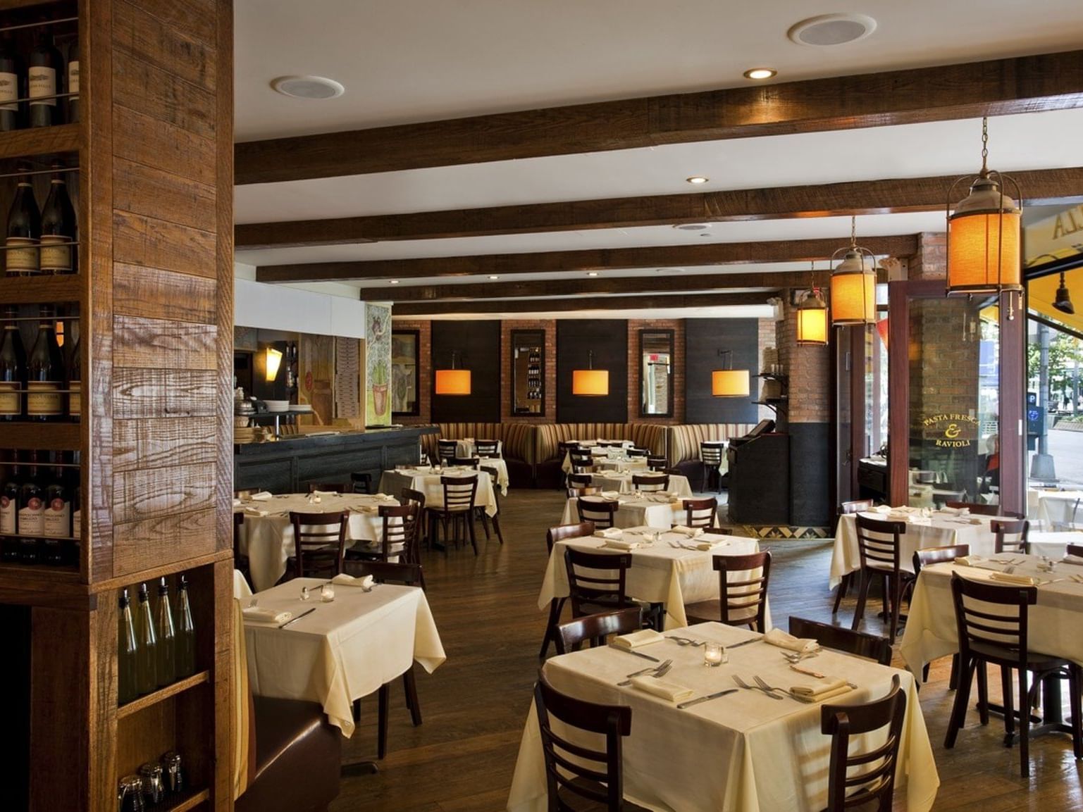 tables and chairs in restaurant