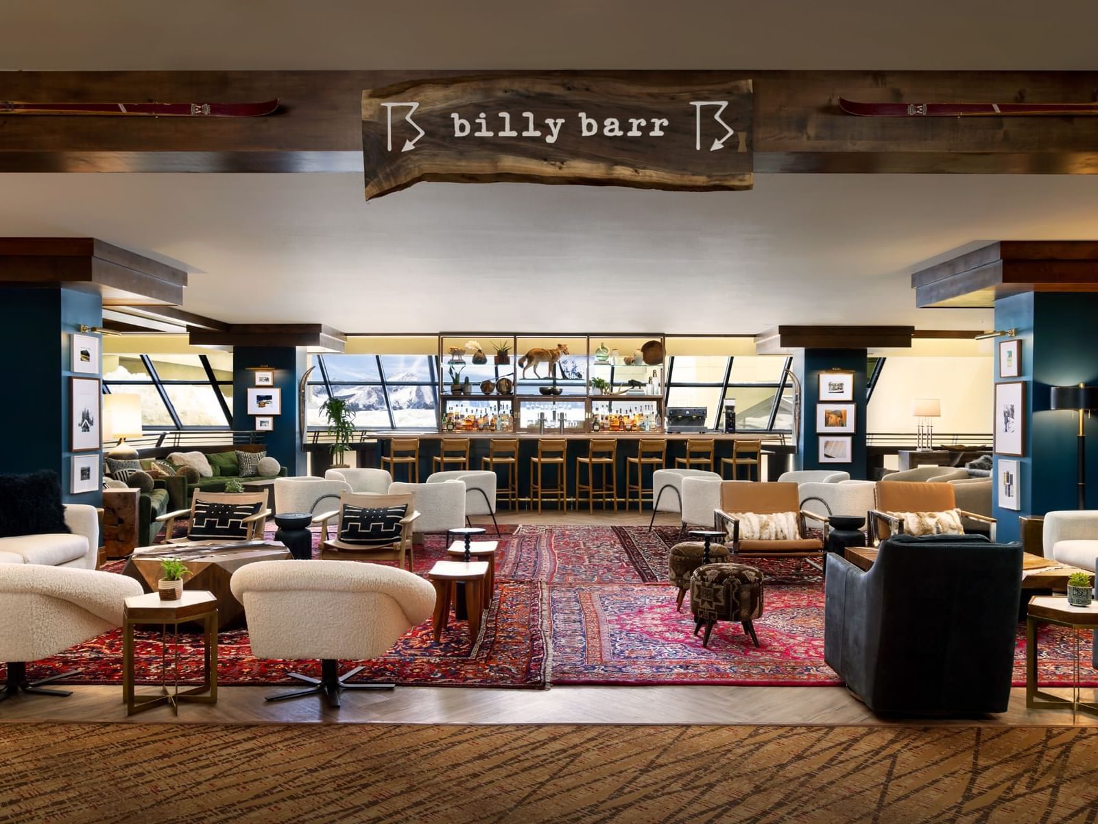Billy Barr lounge area with a bar and seating, perfect for your next event in Crested Butte Colorado.