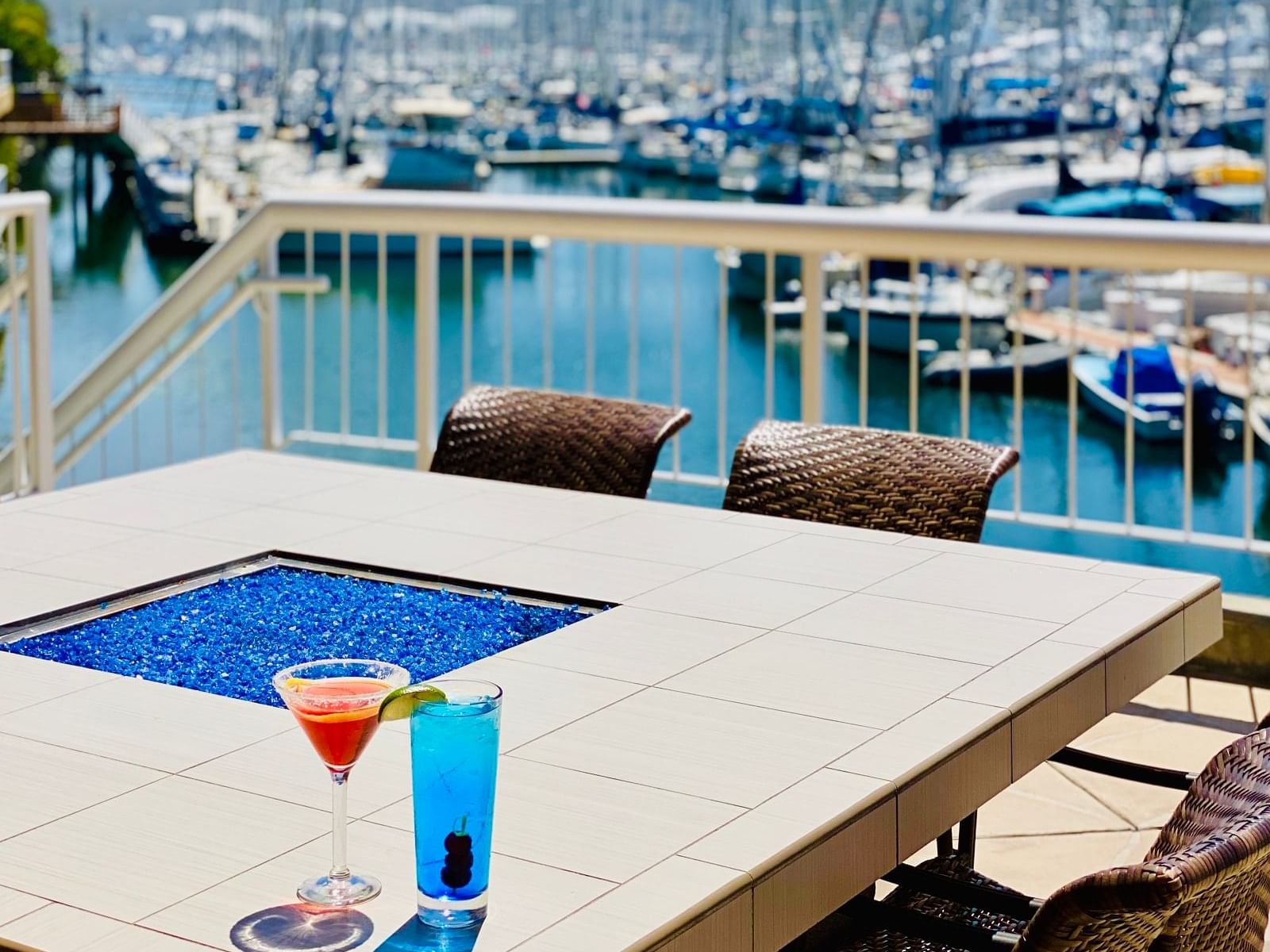 Fresh Drinks by the Patio overlooking the Bay at Bay Club Hotel