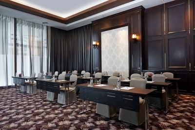 Promotional poster for a weekday lunch buffet at VE Hotel & Residence, with a close-up of a variety of foods on the side