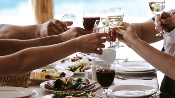 A group toasting wine while having the lunch at Amara Sanctuary