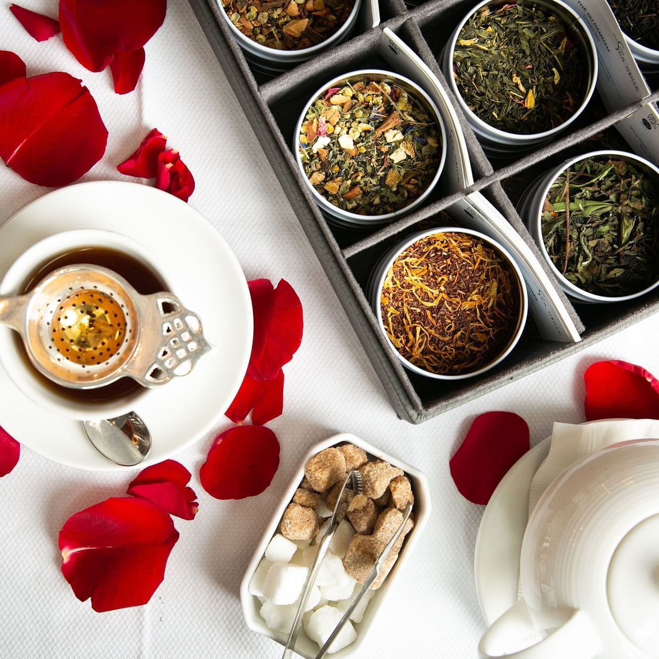 Tea and rose petals