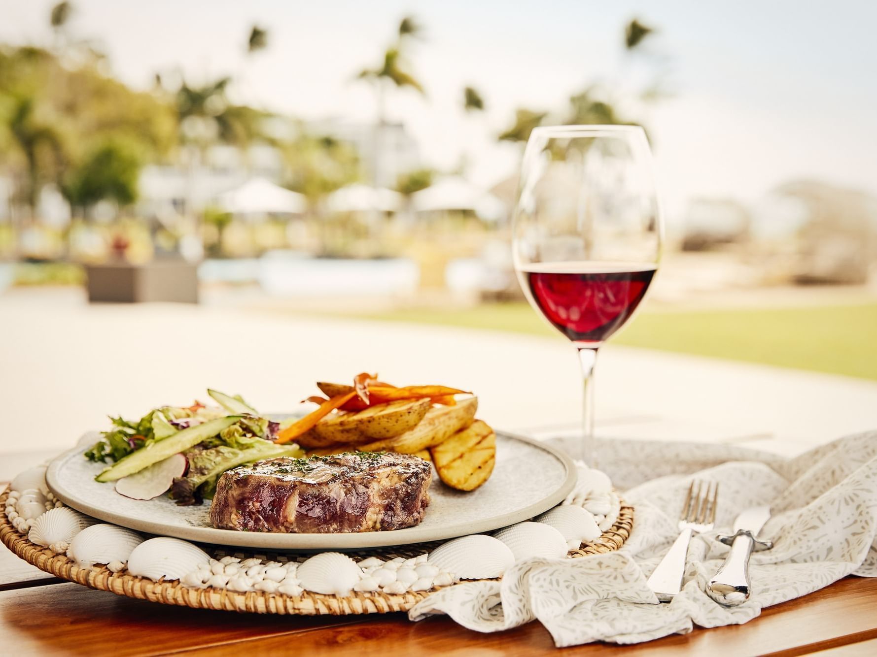 Grilled steak with fries in Inkstone Kitchen at Daydream Island