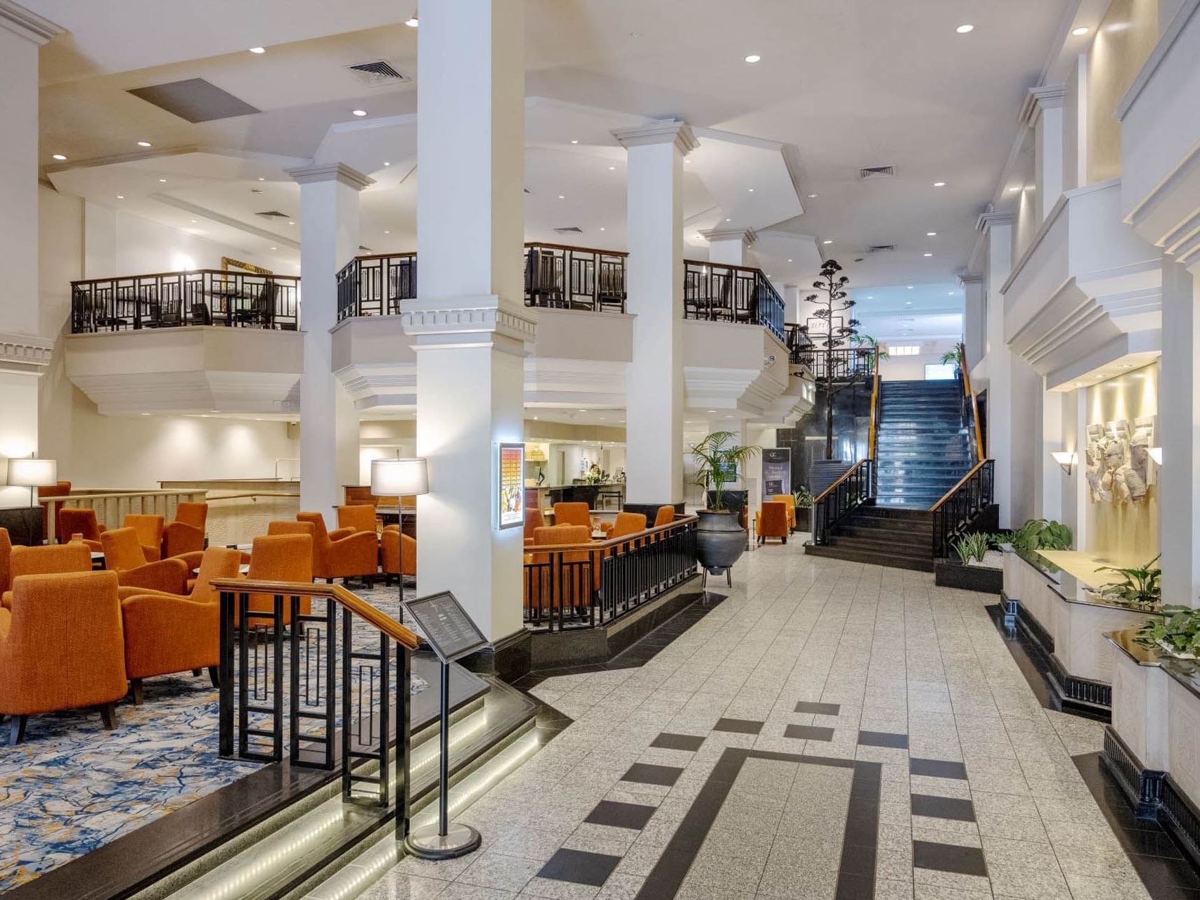Interior of the spacious lobby lounge area at Grand Chancellor Adelaide