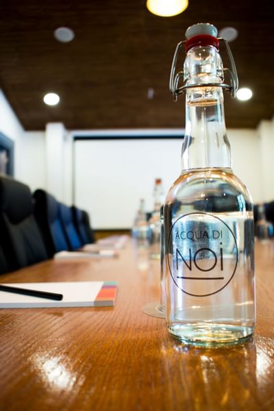 Close up on water bottle in meeting room at NOI Blend Colchagua