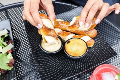 Pretzel sticks and dipping sauces