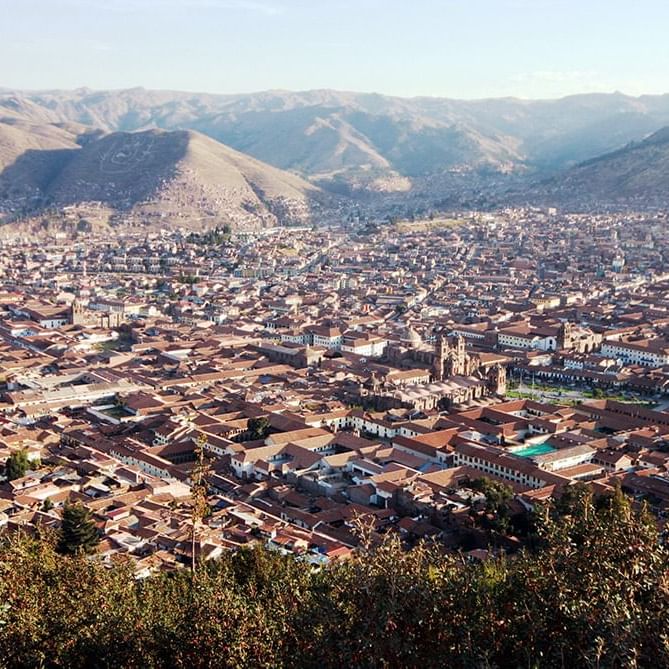 Aerial view of Cusco city near DOT Hotels