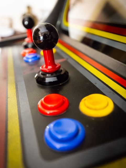 Close-up of a Game control panel in Video Arcade at Cove Pocono Resorts