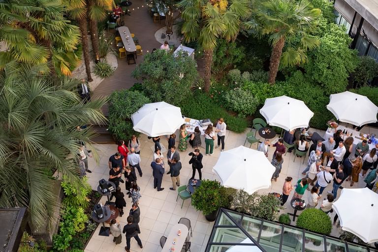 Aerial view of a media event happening at Oceania Hotels
