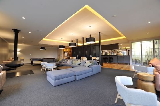 Front view of the Lounge and the bar at Cradle Mountain Hotel