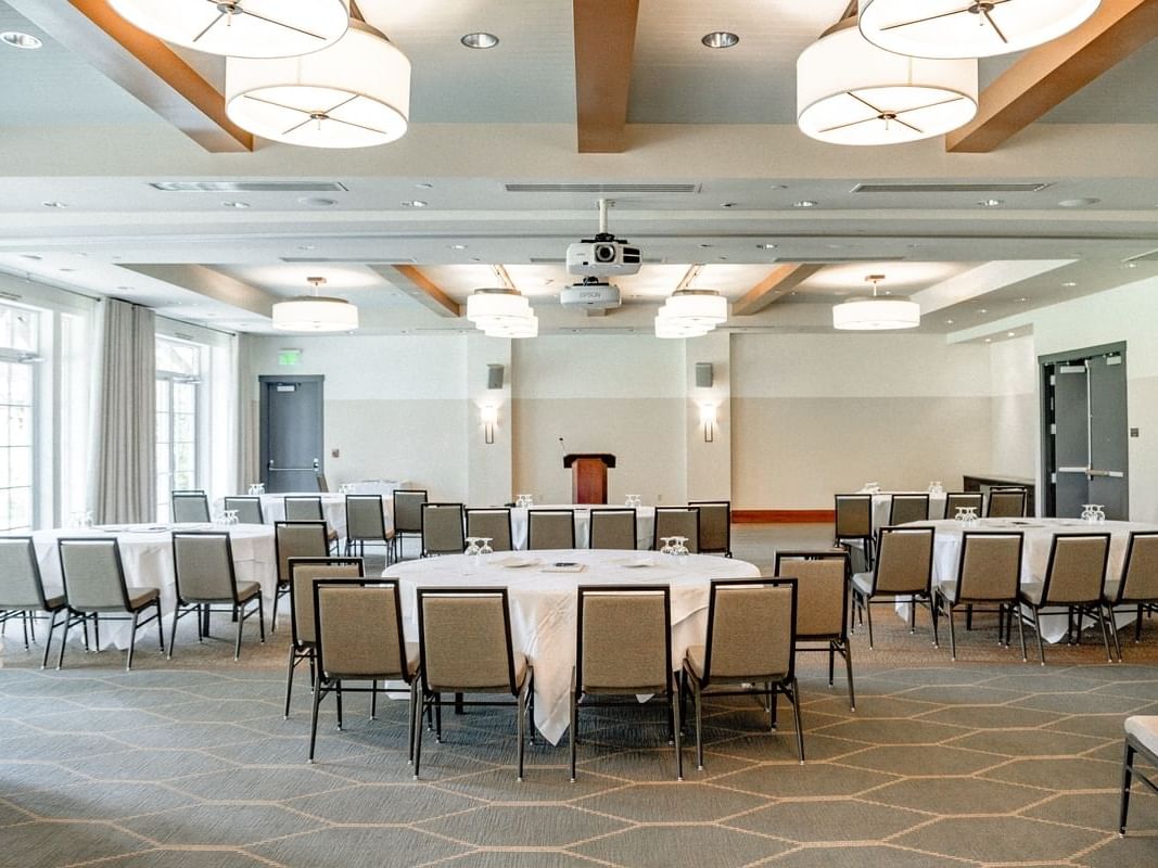 Olympic Ballroom with table arrangement at Alderbrook Resort & Spa