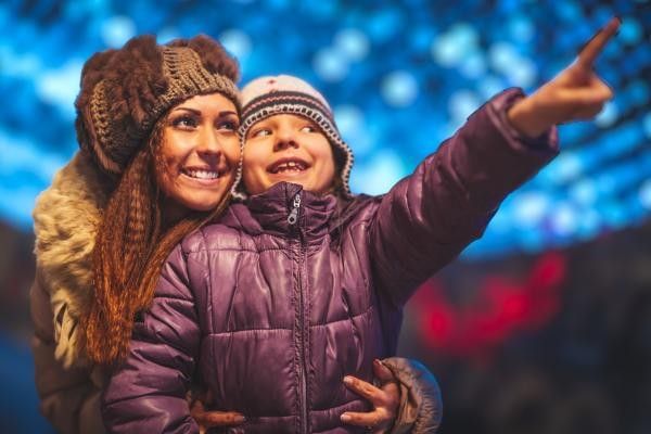 Mother and daughter enjoying Woking Christmas Lights