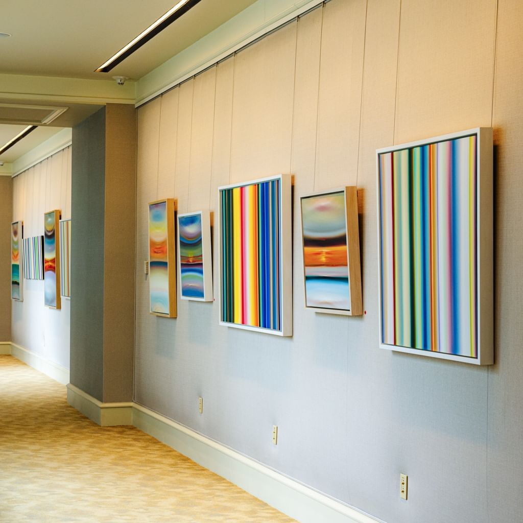 Contemporary Art hung in the hallway at Umstead Hotel and Spa