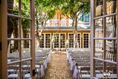 Wedding set up in the courtyard at Horton Grand Hotel
