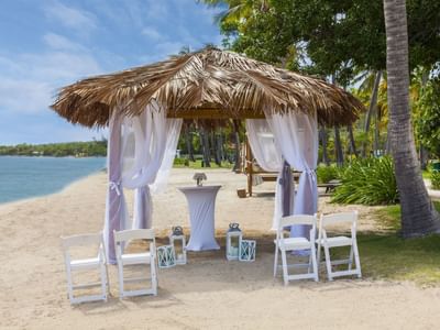 Wedding setup on Beach Bohio at Copa Marina Weddings