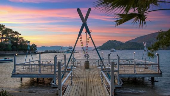Evening view of the zest seafood restaurant near Marmaris Bay