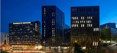 The exterior view of the Sandman Signature Newcastle Hotel from 