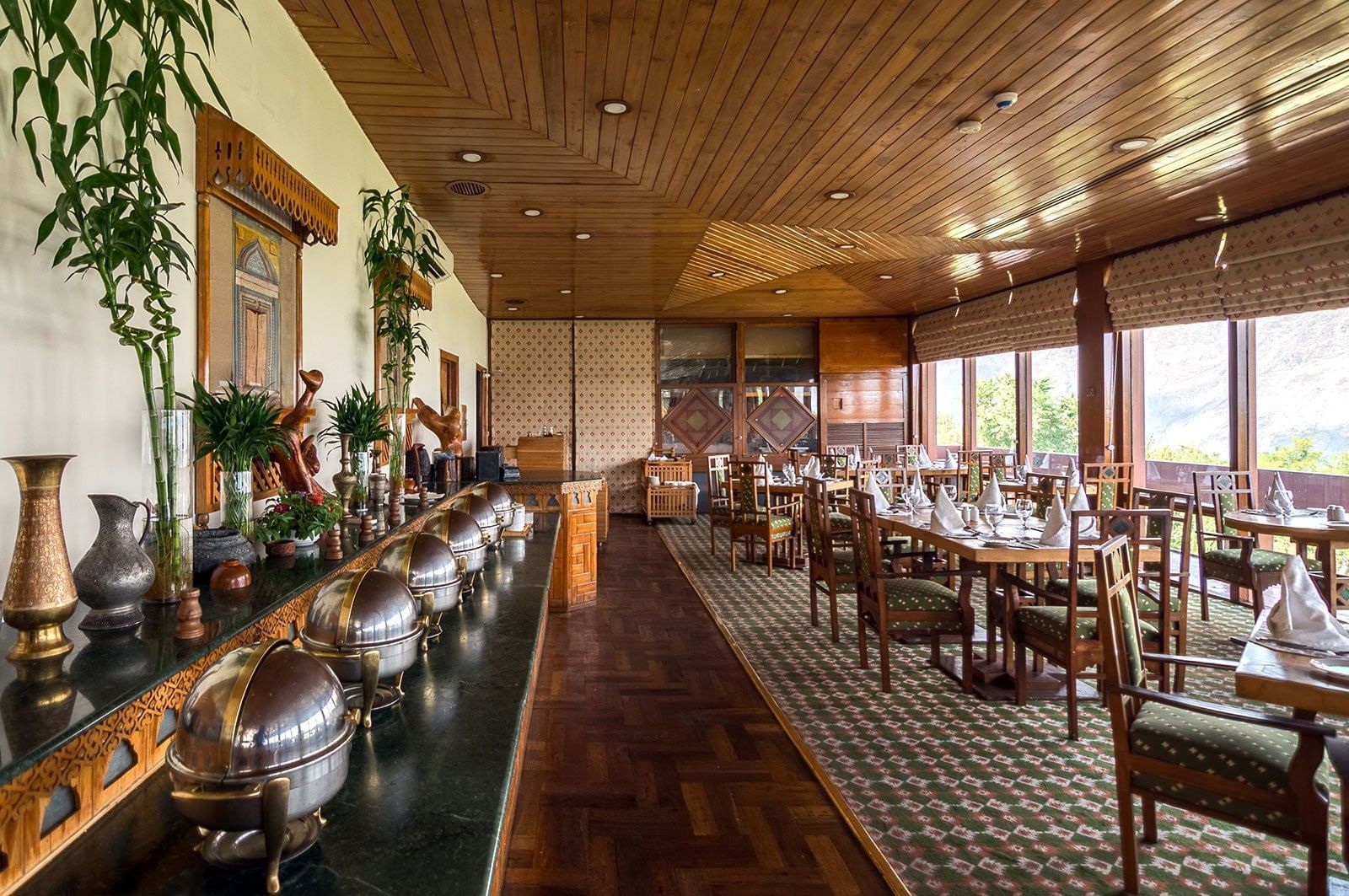 The Dining area in Dumani Restaurant at Gilgit Serena Hotel