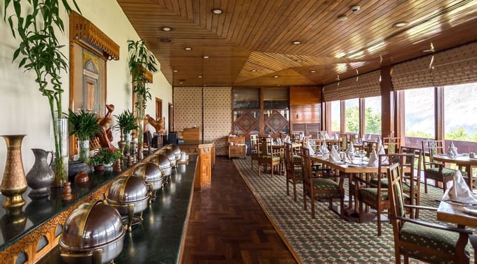 The Dining area in Dumani Restaurant at Gilgit Serena Hotel