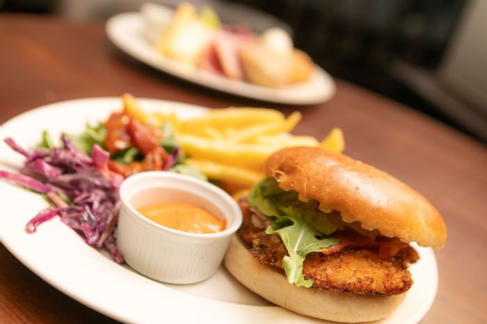 Mini burger, salad, chips served, The Imperial Hotel Blackpool