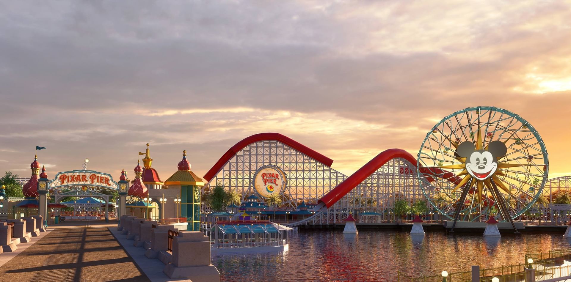 Landscape of Disneyland in the evening near the Anaheim Hotel