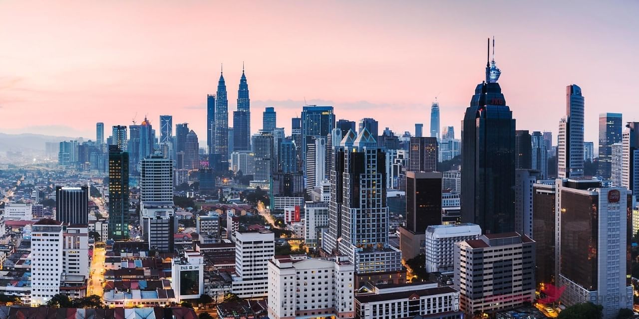 Aerial view of Kuala Lumpur skyline near Sunway Putra Hotel