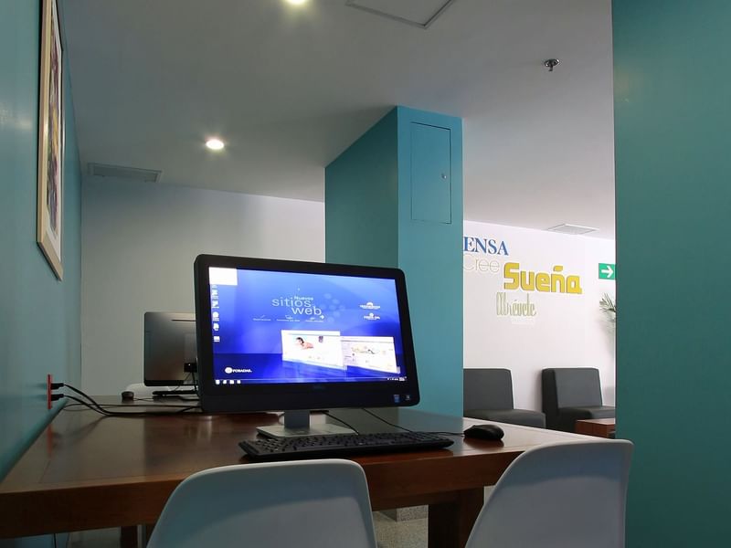 Close-up of a workstation in the Business Center at One Hotels