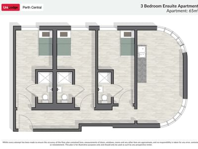 UniLodge Perth Central - 3 Bedroom Ensuite Apartment