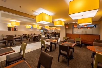 Modern interior with warm lighting and elegant seating at MARlNN Place Financial District, luxury hotels Panama