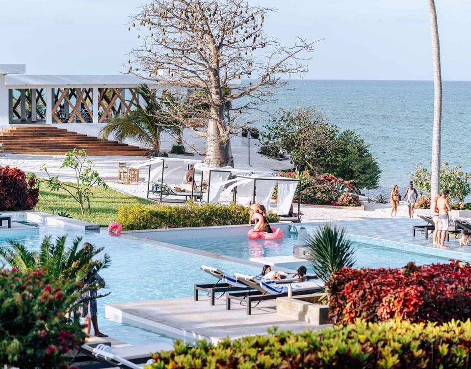 Sea & pool view from lobby at SafiraBlu Luxury Resort & Villas