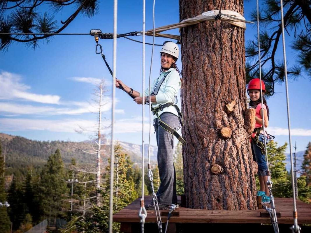 Woman and child at TreeTop Adventure Park Granlibakken Tahoe