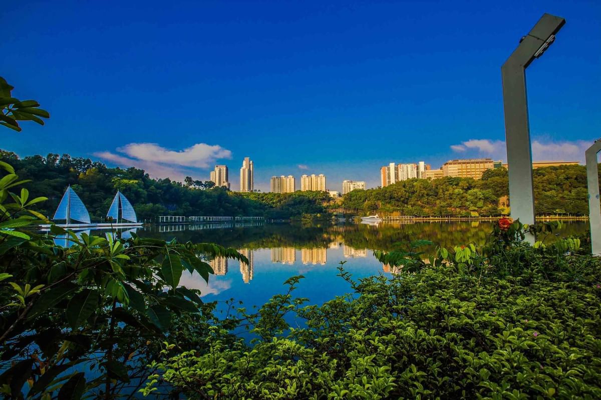 Scenic view of Sunway South Quay Lake near Sunway Hotels & Resorts