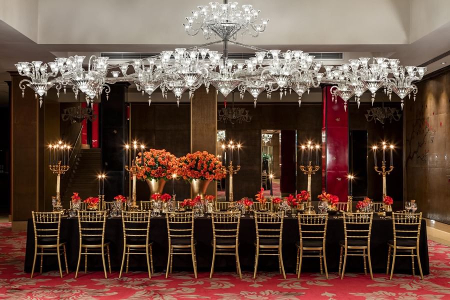 Table setup in Crystal dining room at The May Fair Hotel London