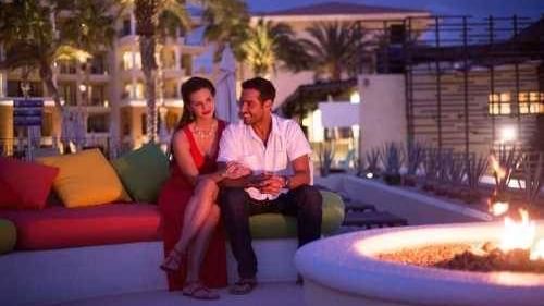 Portrait of a Couple by the fire at Casa Dorada Los Cabos