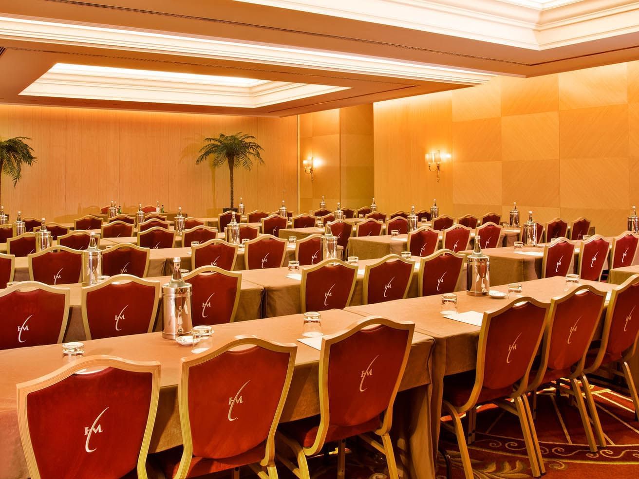 Meeting Room with long tables in rows at Hotel Cascais Miragem