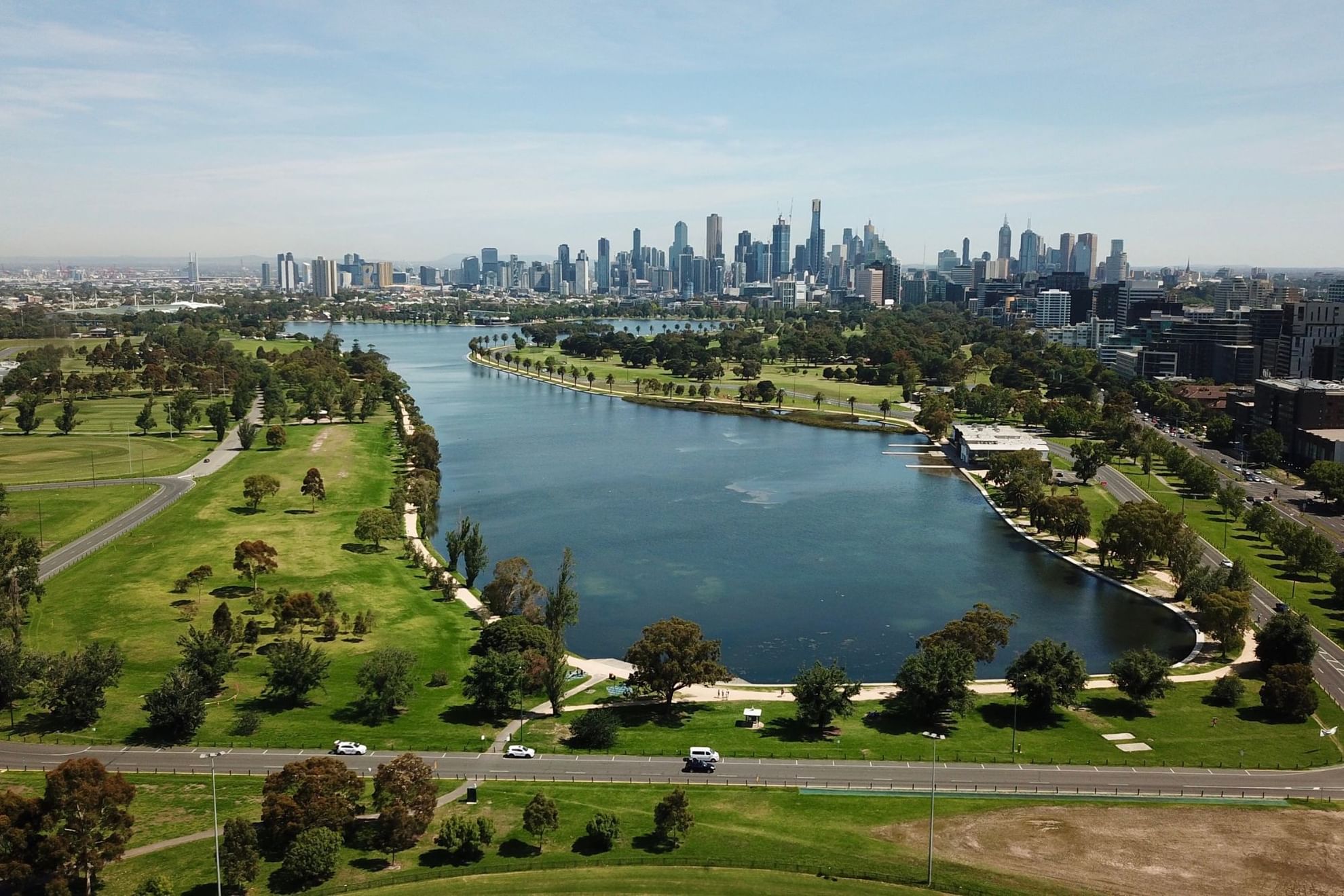 Aerial view of the Albert Park Lake near Pullman King George Square