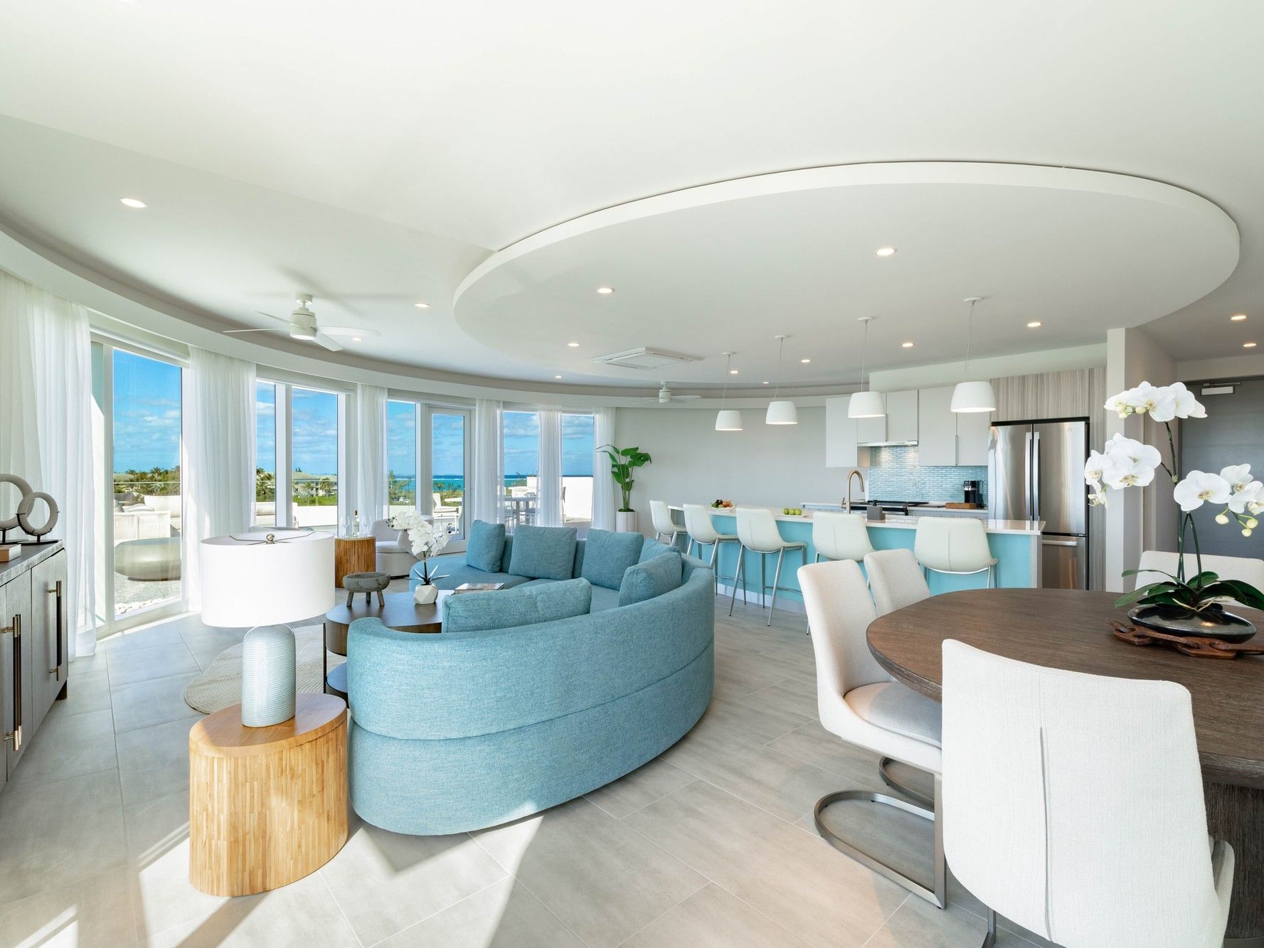 Luxe Honeymoon Suite with Terrace featuring an open living space and ocean view at Ellipse Grace Bay