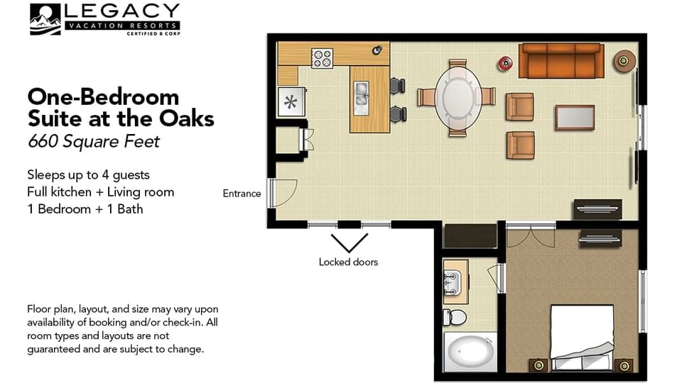Floorplan, One-Bedroom Suite at the Oaks, Legacy Vacation Resorts
