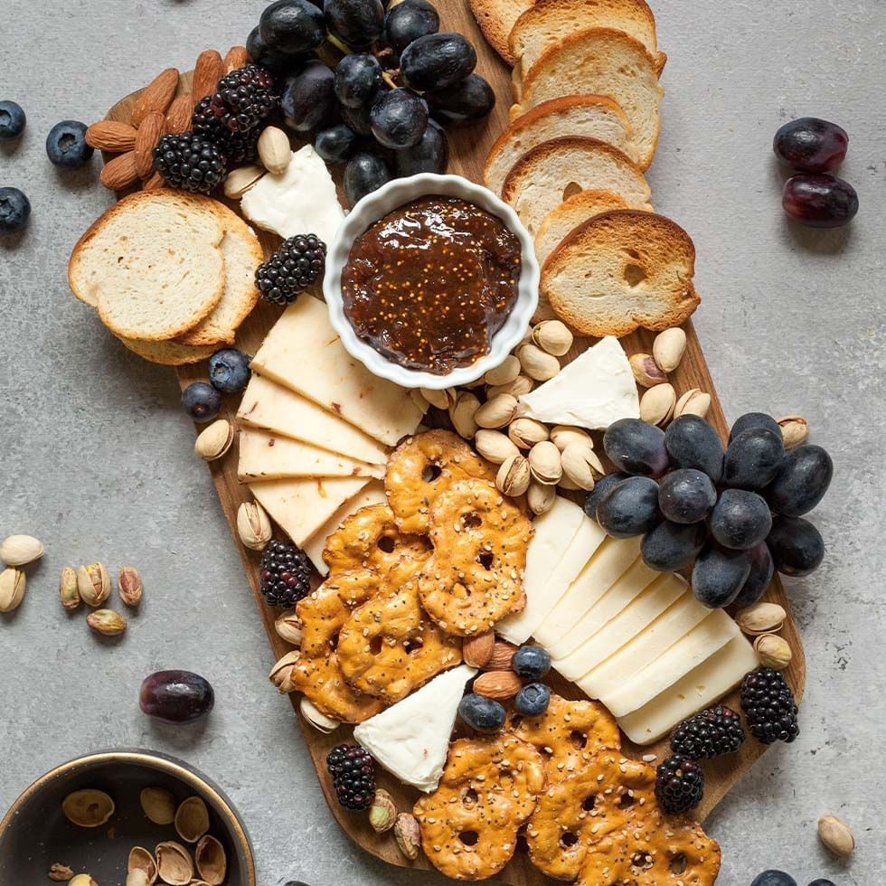 Platter with cheeses, crackers, nuts & fruits served at The Tressdorfer Alm near Falkensteiner Hotel & Spa Carinzia