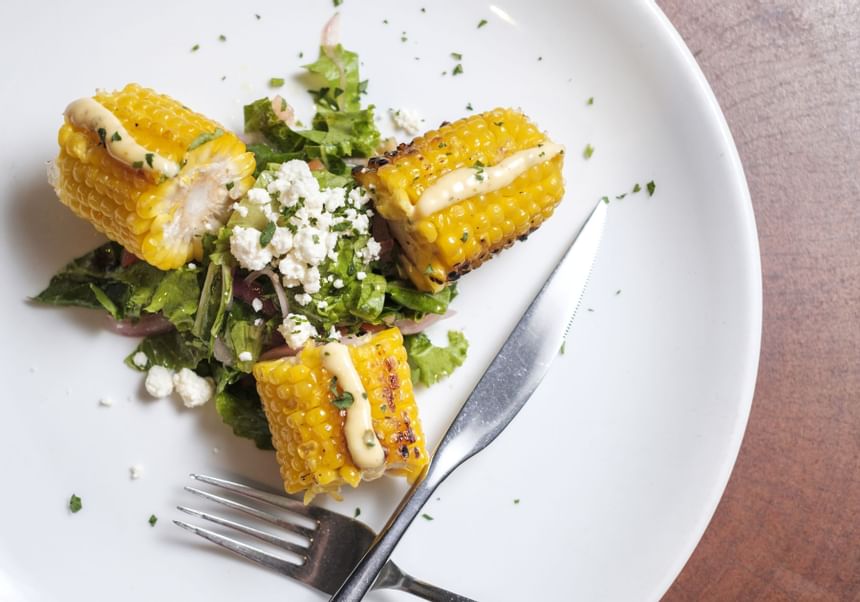 Close up of a Corn dish in Placita Restaurant at El Blok Hotel