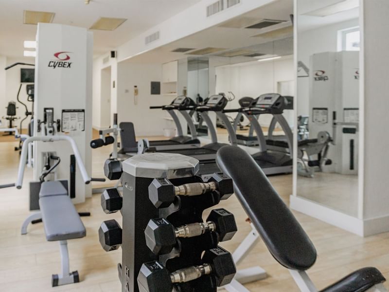 Exercise equipment in the fitness center at Gamma Hotels