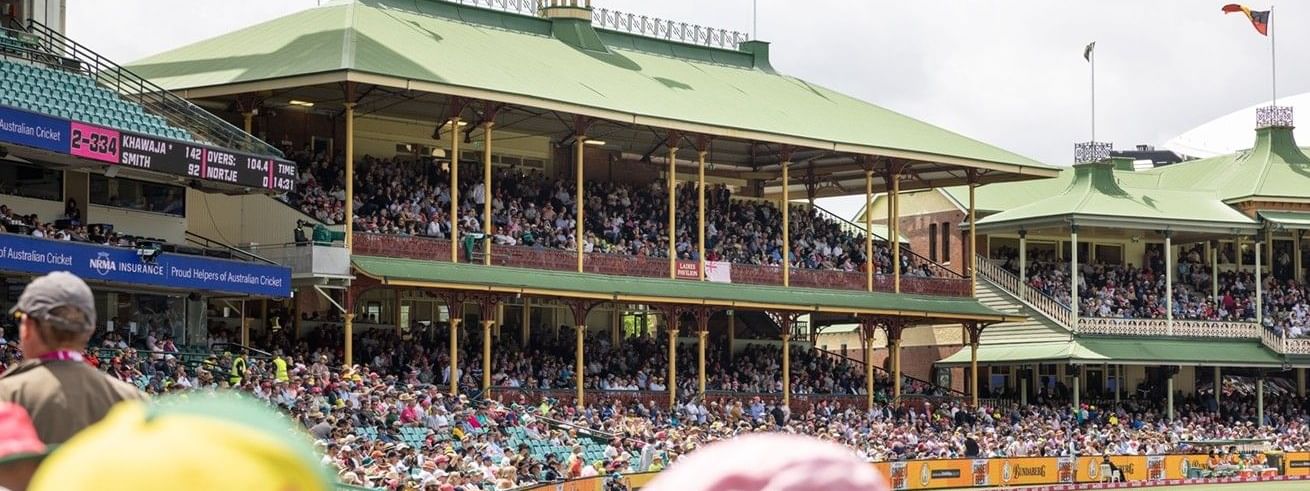 Cricket fans fill the historic grandstand during the Australia v New Zealand Test Series 2027
