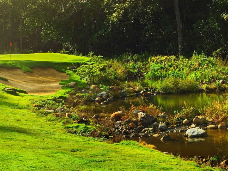 Close-up of a small lake by the golf course at Chatrium Resort